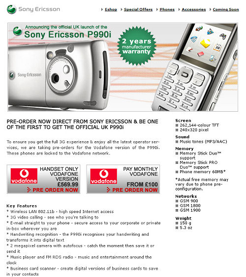 P990i Announcement Email